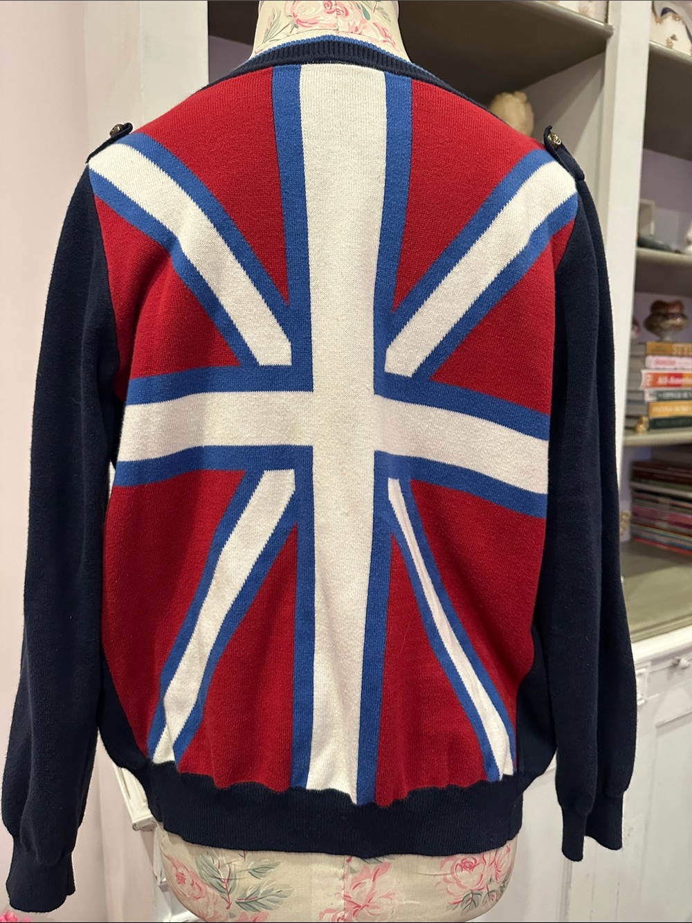 Union Jack Back Knit Cardigan Sweater - Red/White/Blue